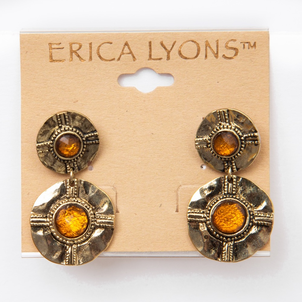 Erica Lyons boho southwestern inspired earrings with gold colored stones